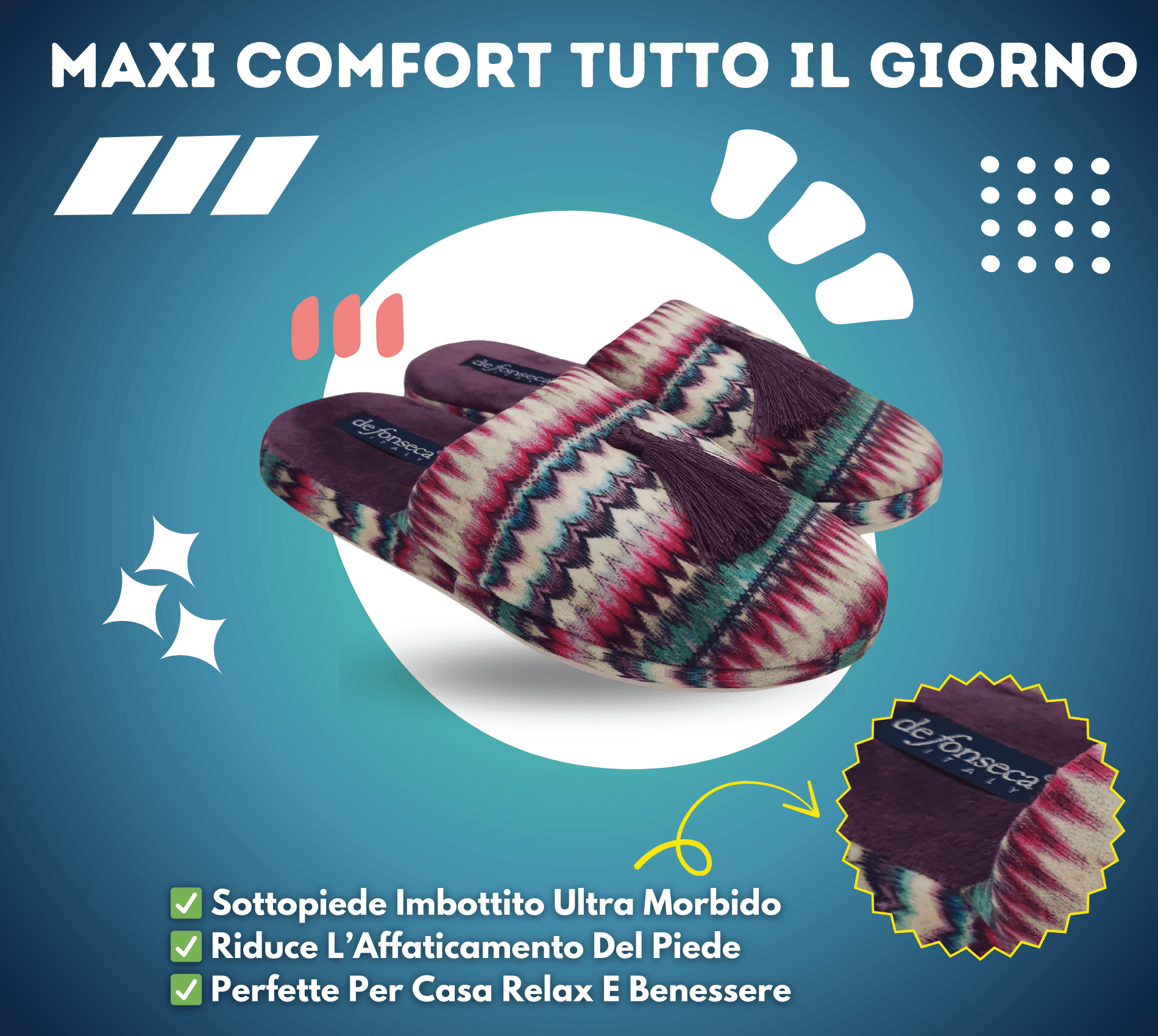 de fonseca Sissy Ciabatte Artistiche da Donna, Pantofole in Cotone, Slippers Comode e Lavabili per Casa in Infradito Primo Calzature - Venezia, commercioVirtuoso.it