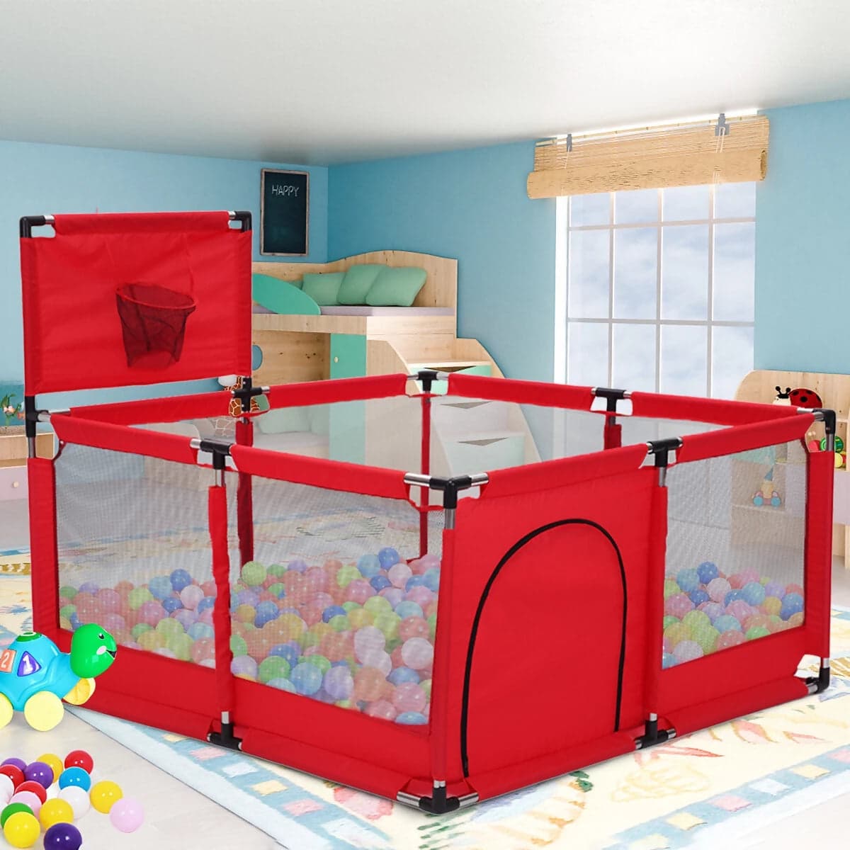 Box per bambini recinto bimbi con canestro 4-36 mesi rete trasparente blu rosso in Box Tech Service - Melito di Napoli, commercioVirtuoso.it