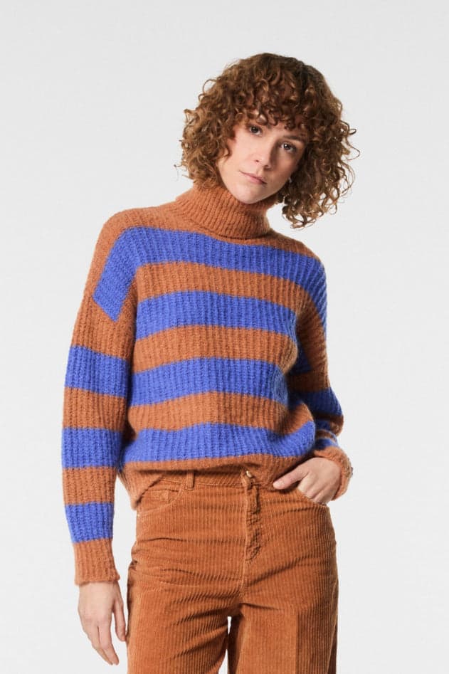 NENETTE maglia donna cobalto e tabacco da donna in Felpe senza cappuccio Drestige - Casamassima, commercioVirtuoso.it