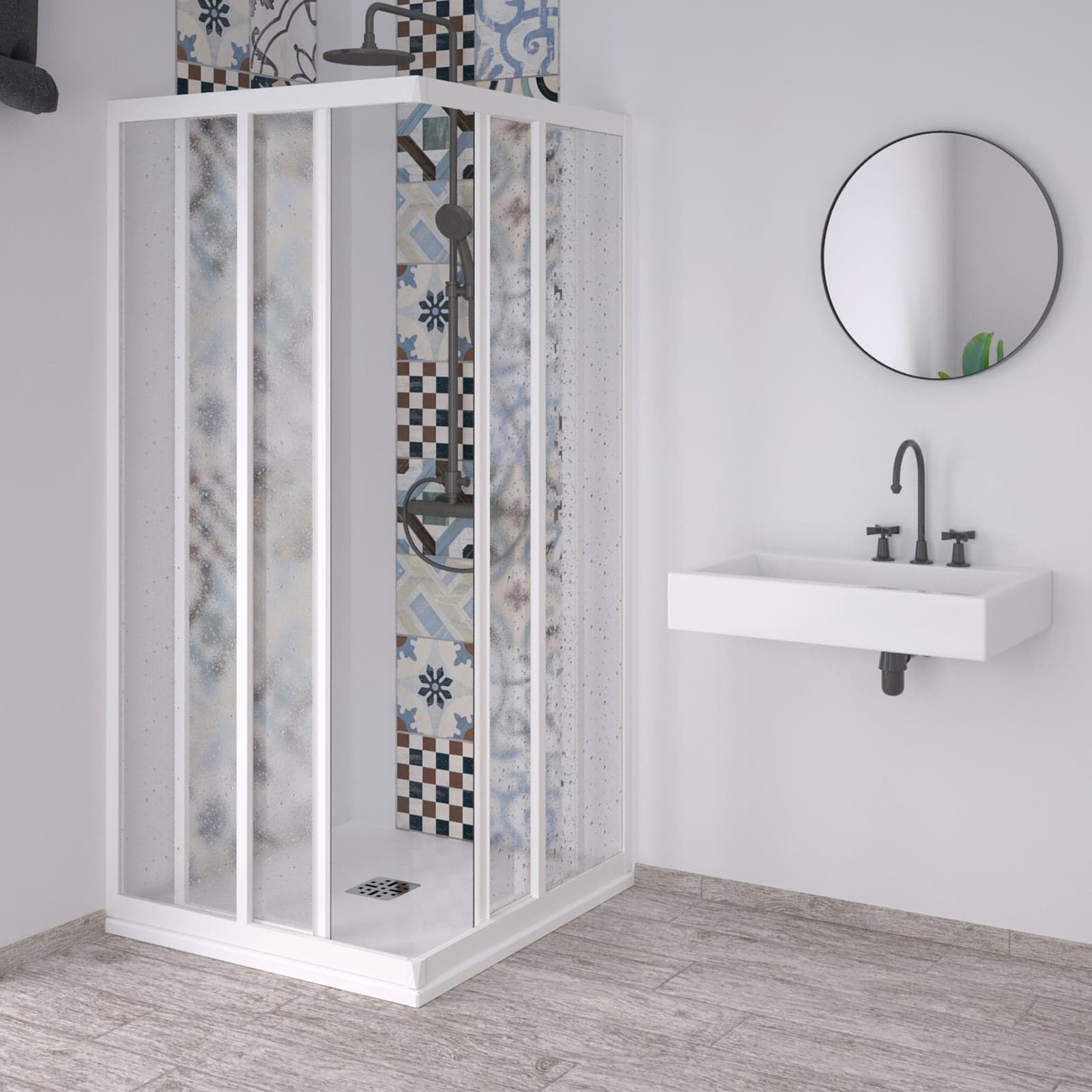 Box doccia angolare "Acril" in Acrilico con profili in PVC apertura centrale riducibile "Made in Italy" – 70 X 70 cm – Forte