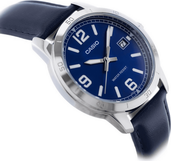 Orologio Casio per uomo, MTP-V004L-2B, cinturino in pelle blu, quadrante blu con segna data, movimento al quarzo in Orologi da polso Loweconomy - Marineo, commercioVirtuoso.it
