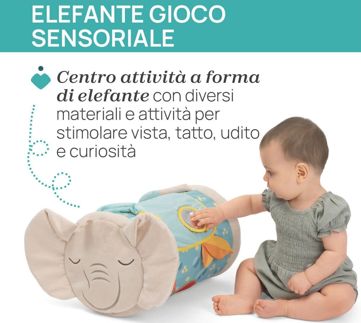 CHICCO Rullo Elefante Sensoriale - gioco morbido ed interattivo - centro di attività sensoriali - da 0 mesi in Giochi elettronici Sanitaria Gioia del Bimbo - Villa San Giovanni, commercioVirtuoso.it