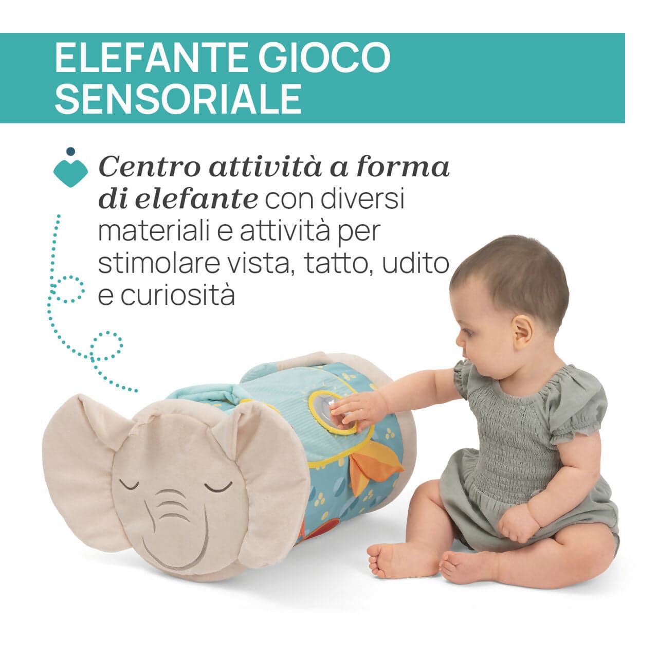 CHICCO Rullo Elefante Sensoriale - gioco morbido ed interattivo - centro di attività sensoriali - da 0 mesi in Giochi elettronici Sanitaria Gioia del Bimbo - Villa San Giovanni, commercioVirtuoso.it