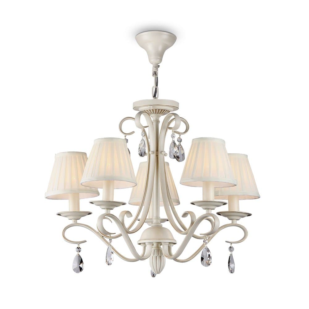 Lampadario Shabby Chic Brionia Metallo Beige 5 Luci Diffusori Vetro Bianchi in Lampadari LuceArt - Montecorvino Pugliano, commercioVirtuoso.it