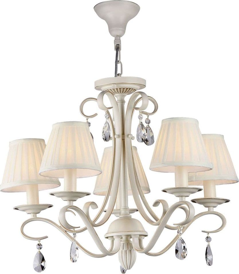 Lampadario Shabby Chic Brionia Metallo Beige 5 Luci Diffusori Vetro Bianchi in Lampadari LuceArt - Montecorvino Pugliano, commercioVirtuoso.it