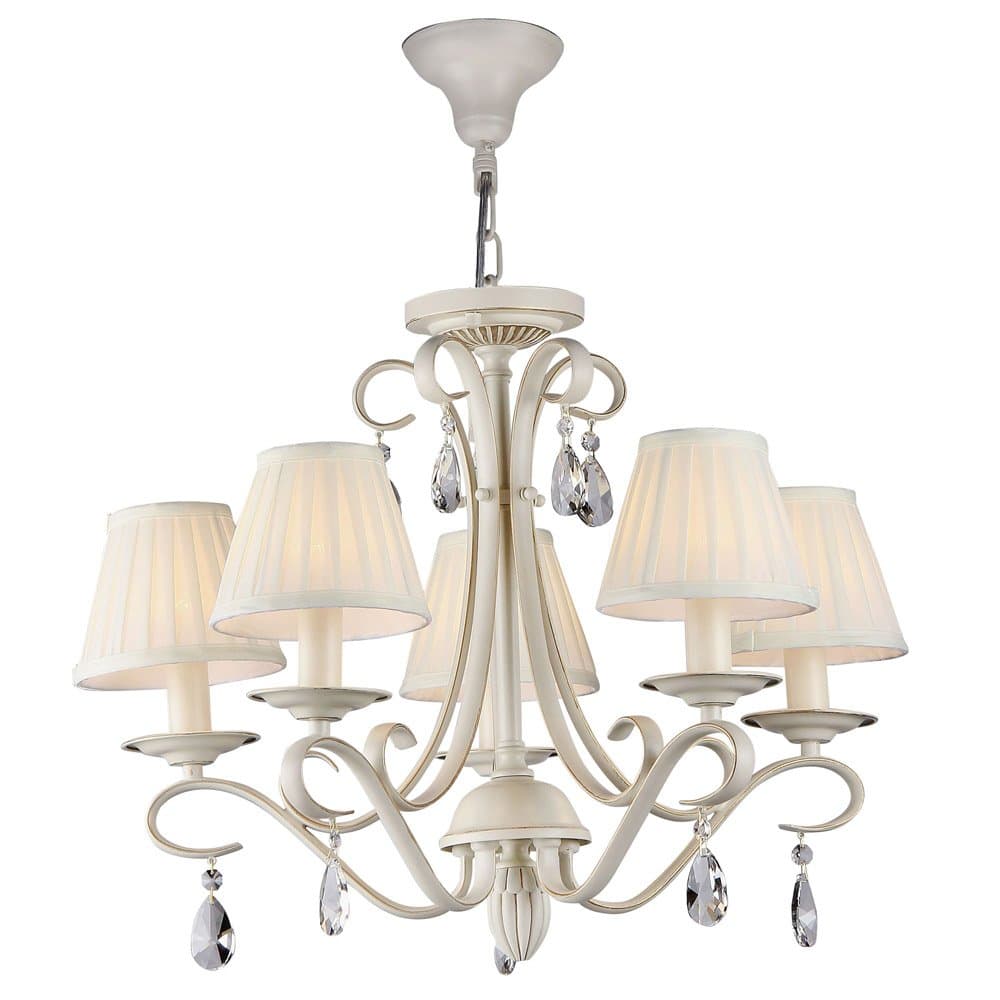 Lampadario Shabby Chic Brionia Metallo Beige 5 Luci Diffusori Vetro Bianchi in Lampadari LuceArt - Montecorvino Pugliano, commercioVirtuoso.it