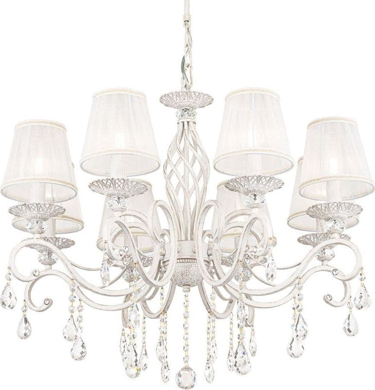 Lampadario Shabby Chic Grace Metallo Bianco 8 Luci Diffusori Bianchi in Lampadari LuceArt - Montecorvino Pugliano, commercioVirtuoso.it