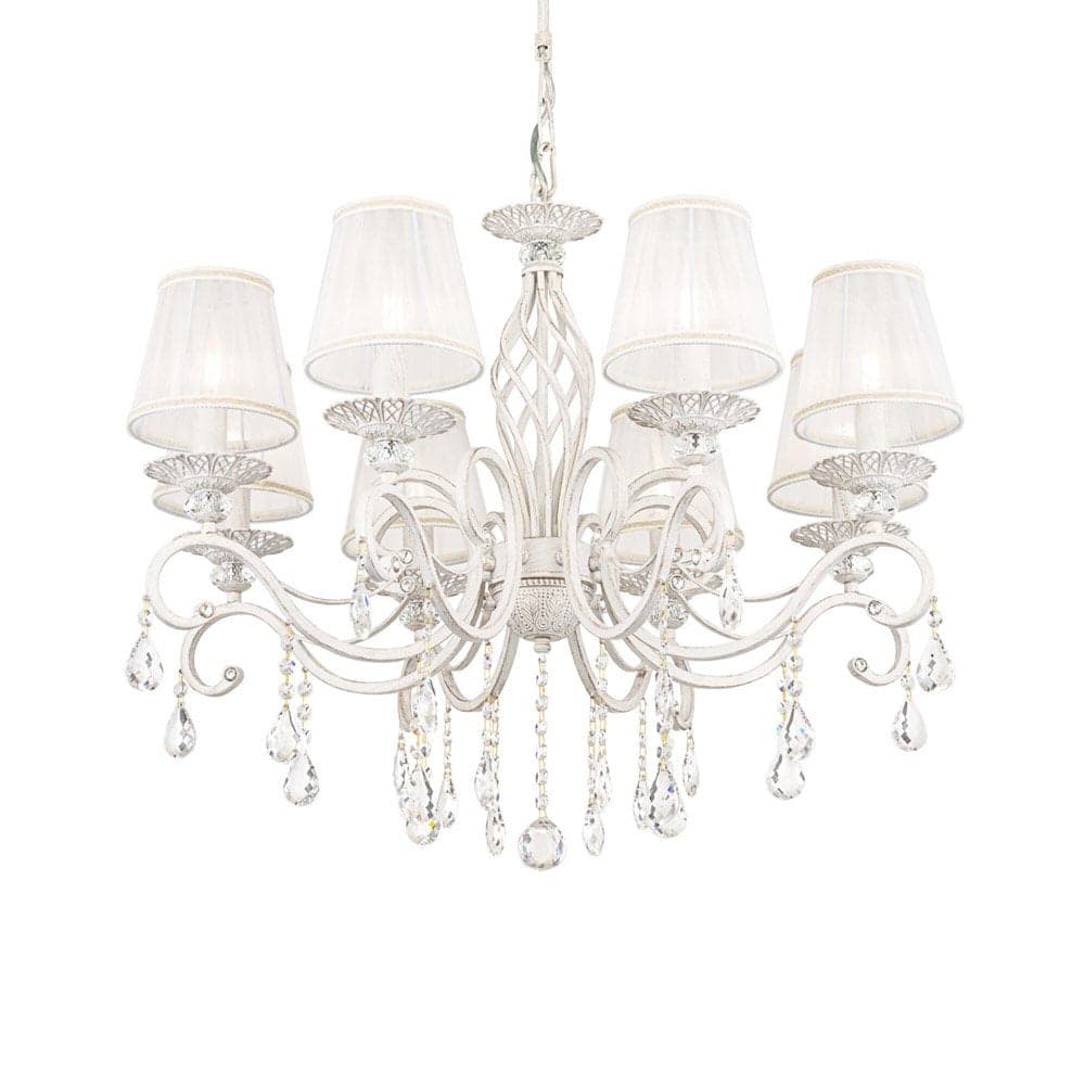 Lampadario Shabby Chic Grace Metallo Bianco 8 Luci Diffusori Bianchi in Lampadari LuceArt - Montecorvino Pugliano, commercioVirtuoso.it
