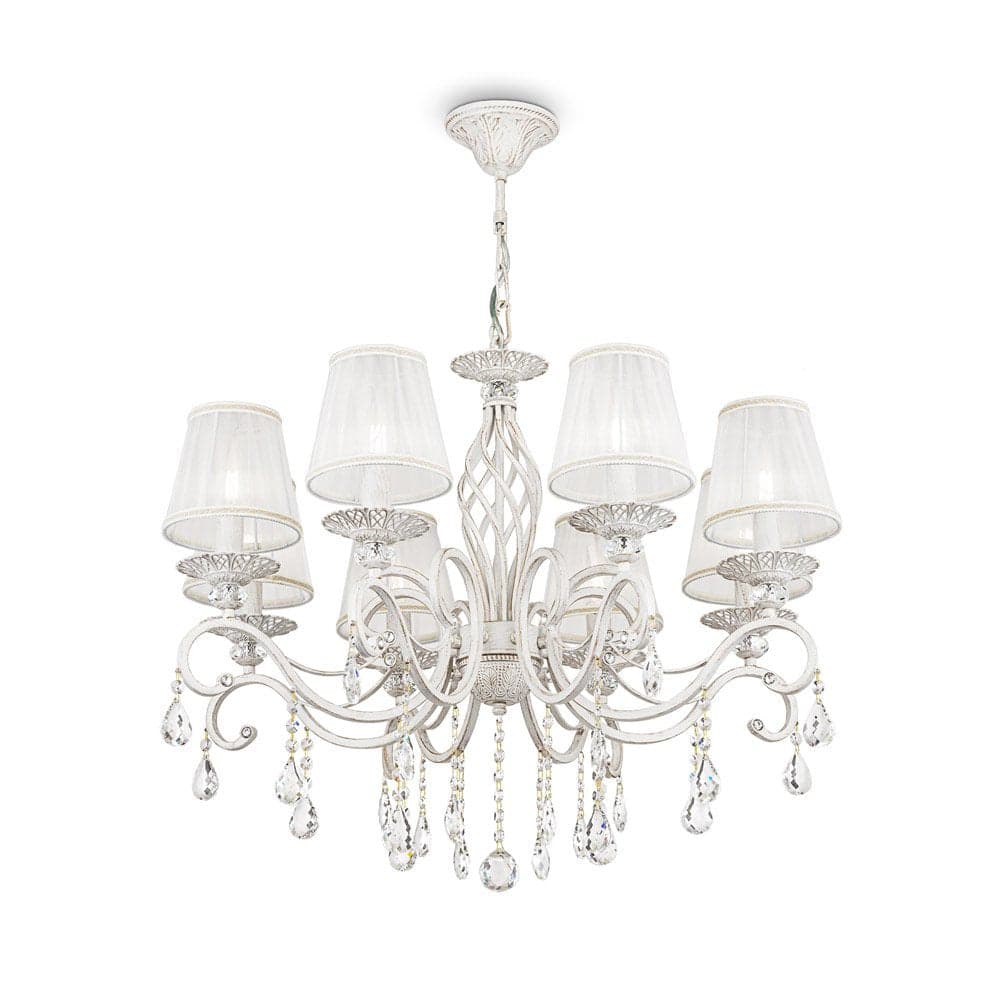 Lampadario Shabby Chic Grace Metallo Bianco 8 Luci Diffusori Bianchi in Lampadari LuceArt - Montecorvino Pugliano, commercioVirtuoso.it