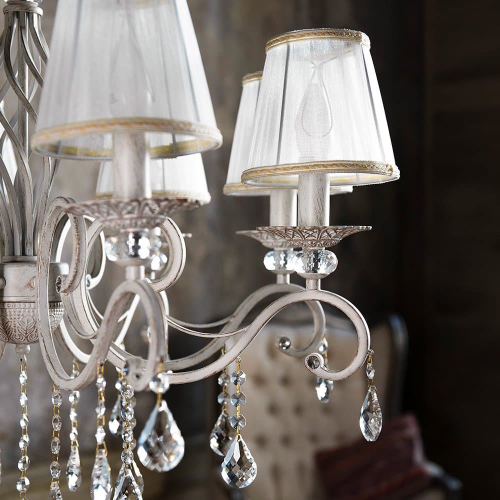 Lampadario Shabby Chic Grace Metallo Bianco 8 Luci Diffusori Bianchi in Lampadari LuceArt - Montecorvino Pugliano, commercioVirtuoso.it