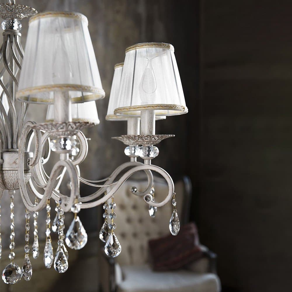 Lampadario Shabby Chic Grace Metallo Bianco 8 Luci Diffusori Bianchi in Lampadari LuceArt - Montecorvino Pugliano, commercioVirtuoso.it