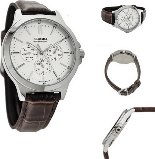 Orologio CAsio per uomo, MTP-V300L-7A, cinturino in pelle marrone, cronografo, movimento al quarzo, quadrante argento in Orologi da polso Loweconomy - Marineo, commercioVirtuoso.it