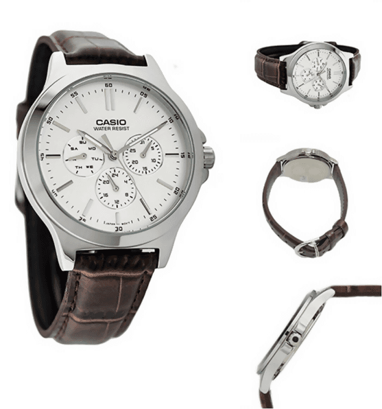 Orologio CAsio per uomo, MTP-V300L-7A, cinturino in pelle marrone, cronografo, movimento al quarzo, quadrante argento in Orologi da polso Loweconomy - Marineo, commercioVirtuoso.it
