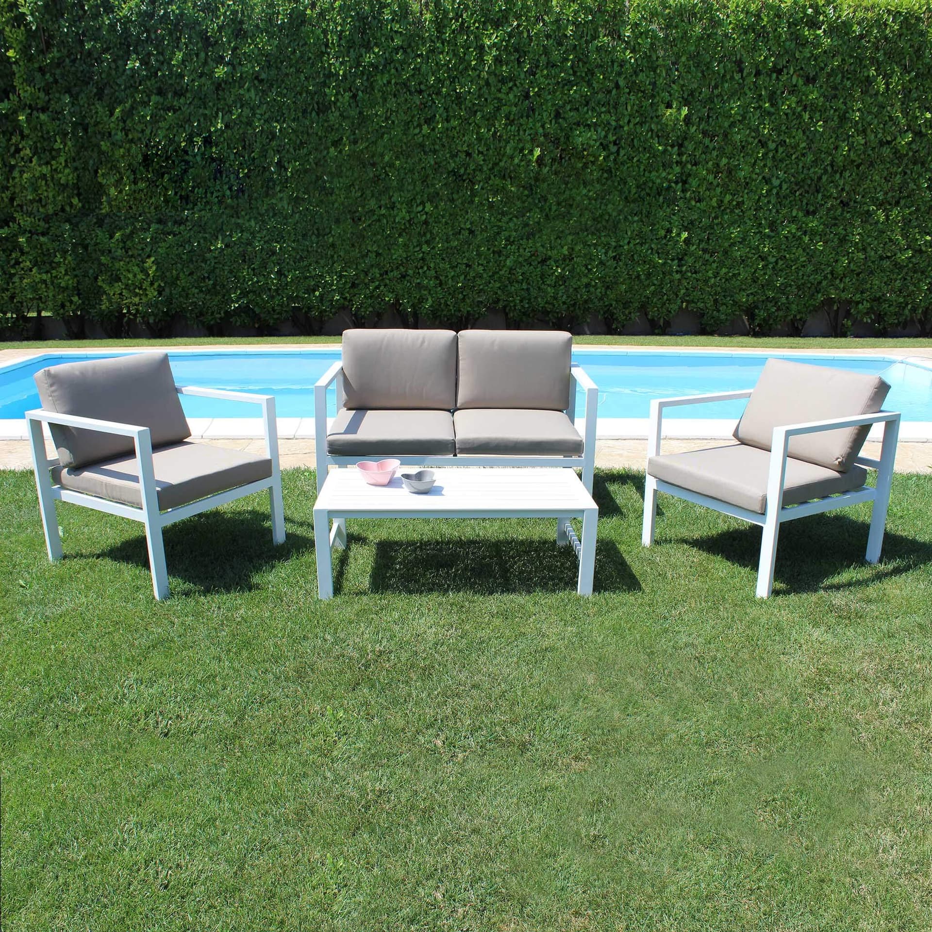 AULUS - salotto da giardino 2 posti in alluminio completo di cuscini Bianco in Set di mobili Milani Home - Dueville, commercioVirtuoso.it