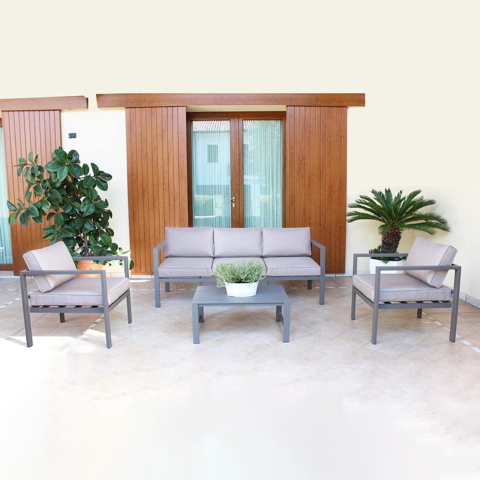 Salottino moderno per esterno "Ibiza" in alluminio con cuscini da giardino e veranda - 26