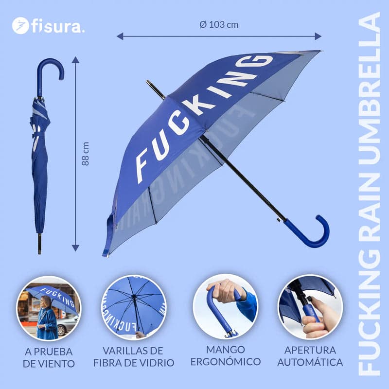 FISURA Ombrello "Fucking Rain" blu in Autocategorizzazione Più Di Più Ideas - Casalnuovo di Napoli, commercioVirtuoso.it