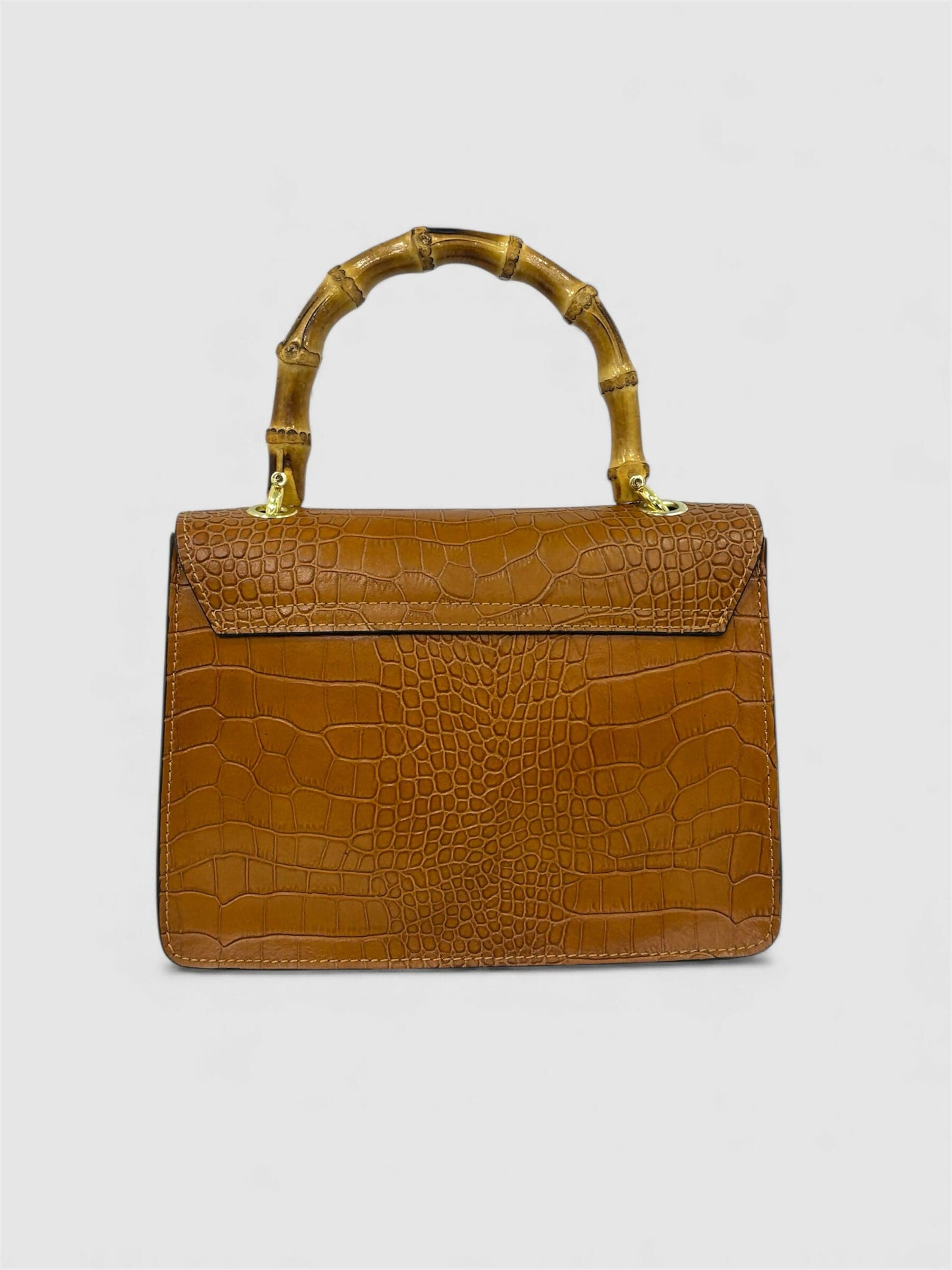 DOPPIASE Borsa in Vera Pelle Cocco Stampato con Manico in Bamboo 22x15x7cm in Borse a mano Nanabags - Sesto Fiorentino, commercioVirtuoso.it