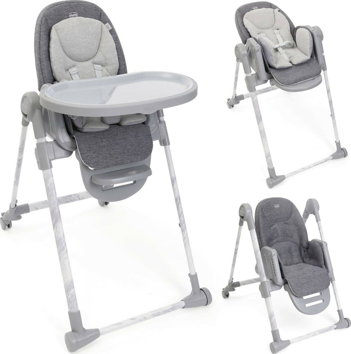 CHICCO Polly Armonia Seggiolone Evolutivo Pappa per Bambini da 0 Mesi a 40 kg, Seggiolone Reclinabile a Sdraietta con Altezza e Poggiapiedi Regolabili, 4 Ruote, Chiusura Compatta, grigio scuro, colore CARRARA in Seggioloni Sanitaria Gioia del Bimbo - Villa San Giovanni, commercioVirtuoso.it