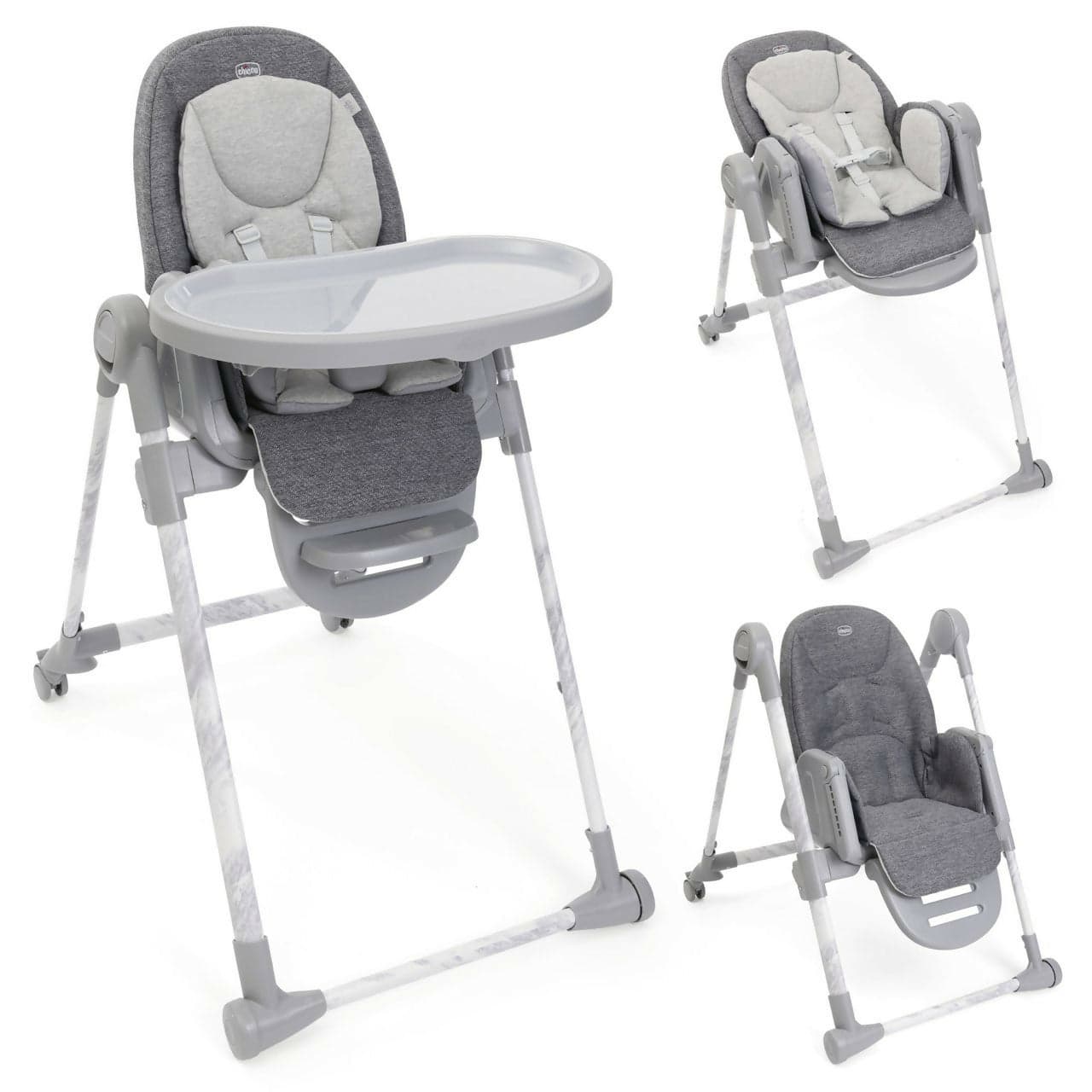 CHICCO Polly Armonia Seggiolone Evolutivo Pappa per Bambini da 0 Mesi a 40 kg, Seggiolone Reclinabile a Sdraietta con Altezza e Poggiapiedi Regolabili, 4 Ruote, Chiusura Compatta, grigio scuro, colore CARRARA in Seggioloni Sanitaria Gioia del Bimbo - Villa San Giovanni, commercioVirtuoso.it