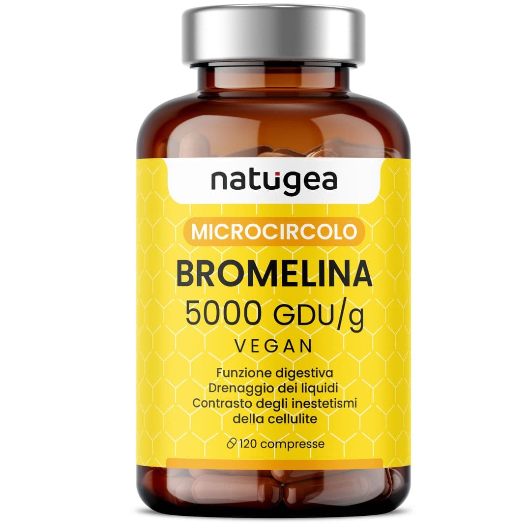 Bromelina 5000 GDU/g da Ananas – Drenaggio Liquidi, Microcircolazione e Cellulite – 120 Compresse Vegane in Enzimi digestivi Natugea - Pavia, commercioVirtuoso.it