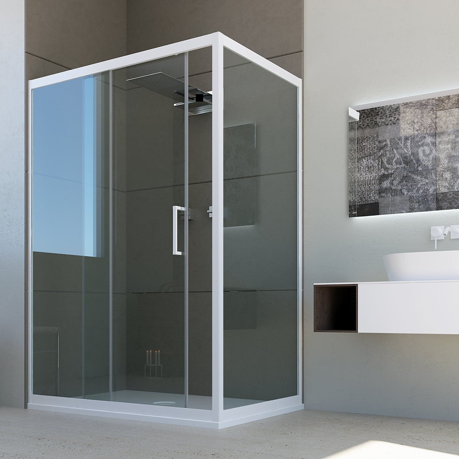 Box doccia angolare "Aurora" in cristallo 6 mm con profili in PVC apertura centrale riducibile "Made in Italy" – 70 X 100 cm
