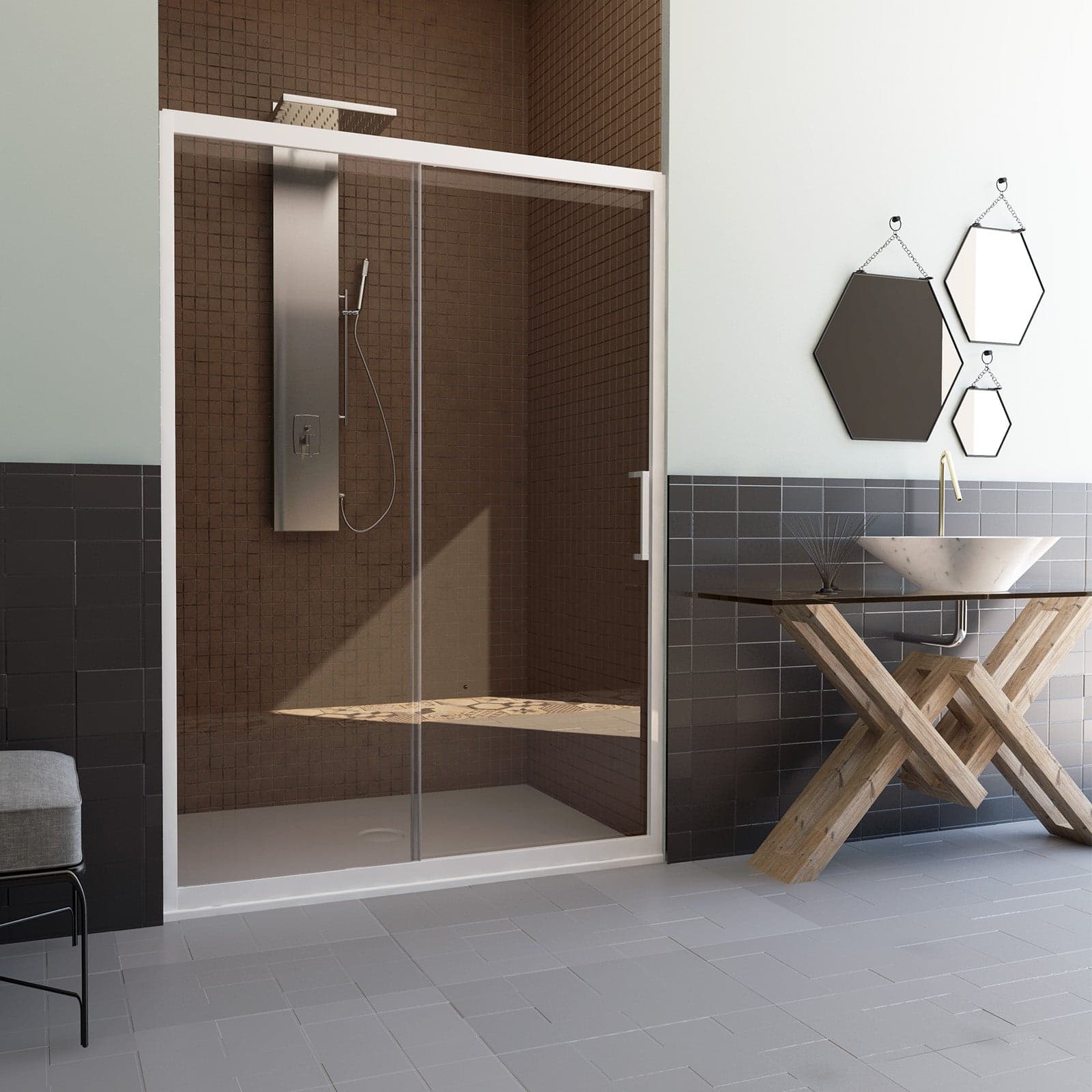 Box doccia a Nicchia "Aurora" in cristallo 6 mm con profili in PVC apertura laterale riducibile "Made in Italy" – 100 X h
