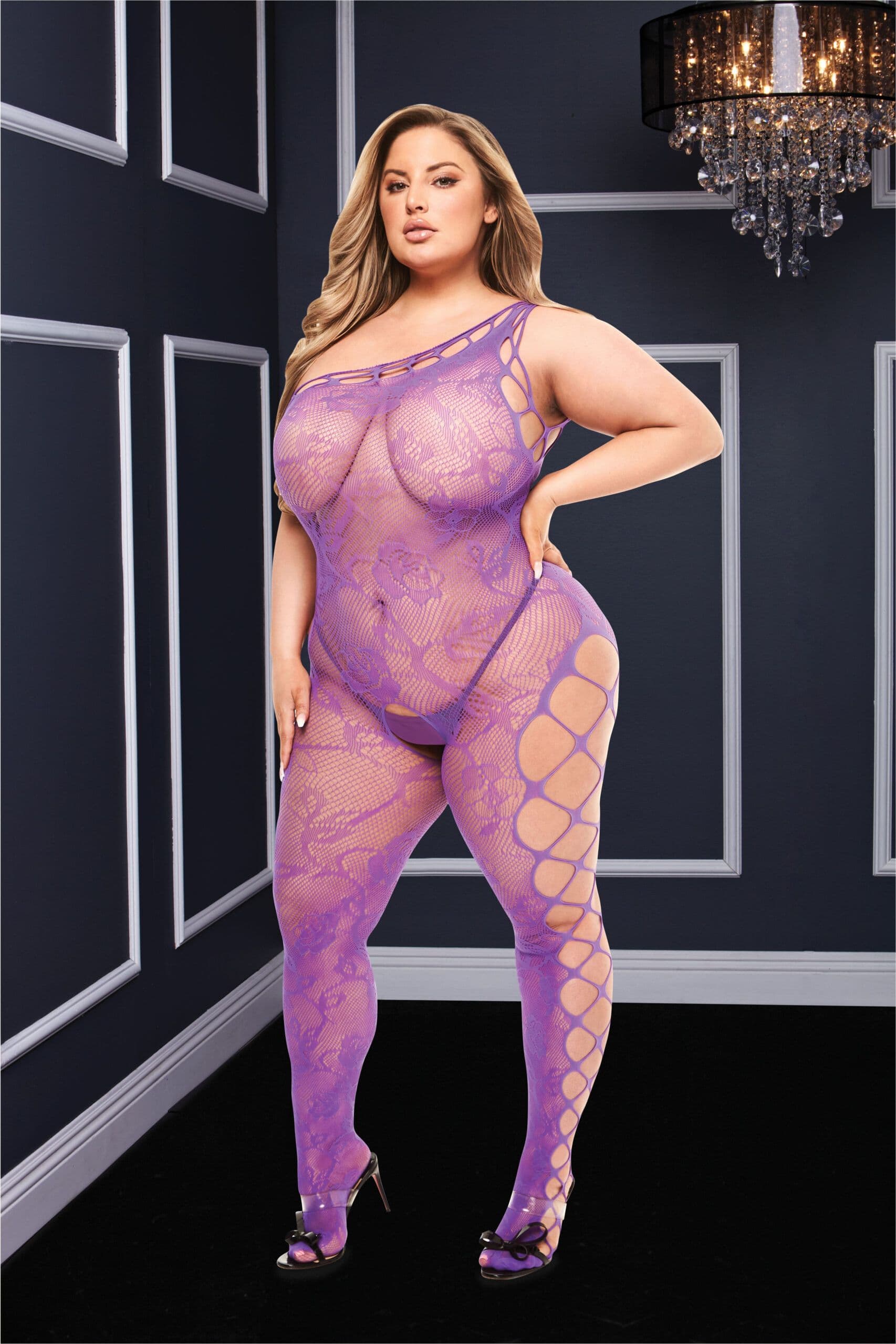 Sexy Tutina Premium Baci Bodystocking Viola Catsuit Queen SIZE XL 2XL 3 XL in prodotto Erosdom - Palmi, commercioVirtuoso.it