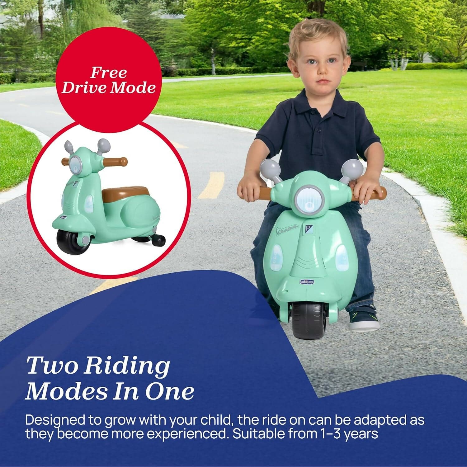 CHICCO Vespa - modello Bambini Primavera colore VERDE ACQUA, Moto Giocattolo Cavalcabile con Pannello Elettronico, Luci e Suoni, Ruote di Supporto Rimuovibili, Max 25 Kg - Giochi per Bambini 1-3 Anni in Tricicli Sanitaria Gioia del Bimbo - Villa San Giovanni, commercioVirtuoso.it