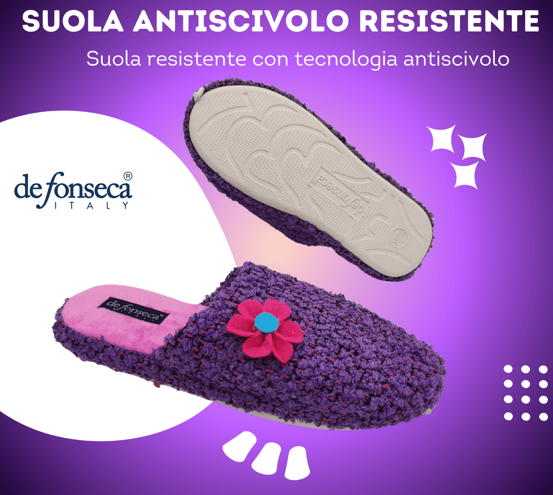 de fonseca Ciabatte Bouclé Suola in Gomma Antiscivolo, Pantofole Donna Estate Inverno in Cotone Traspirante in Ciabatte moda Primo Calzature - Venezia, commercioVirtuoso.it