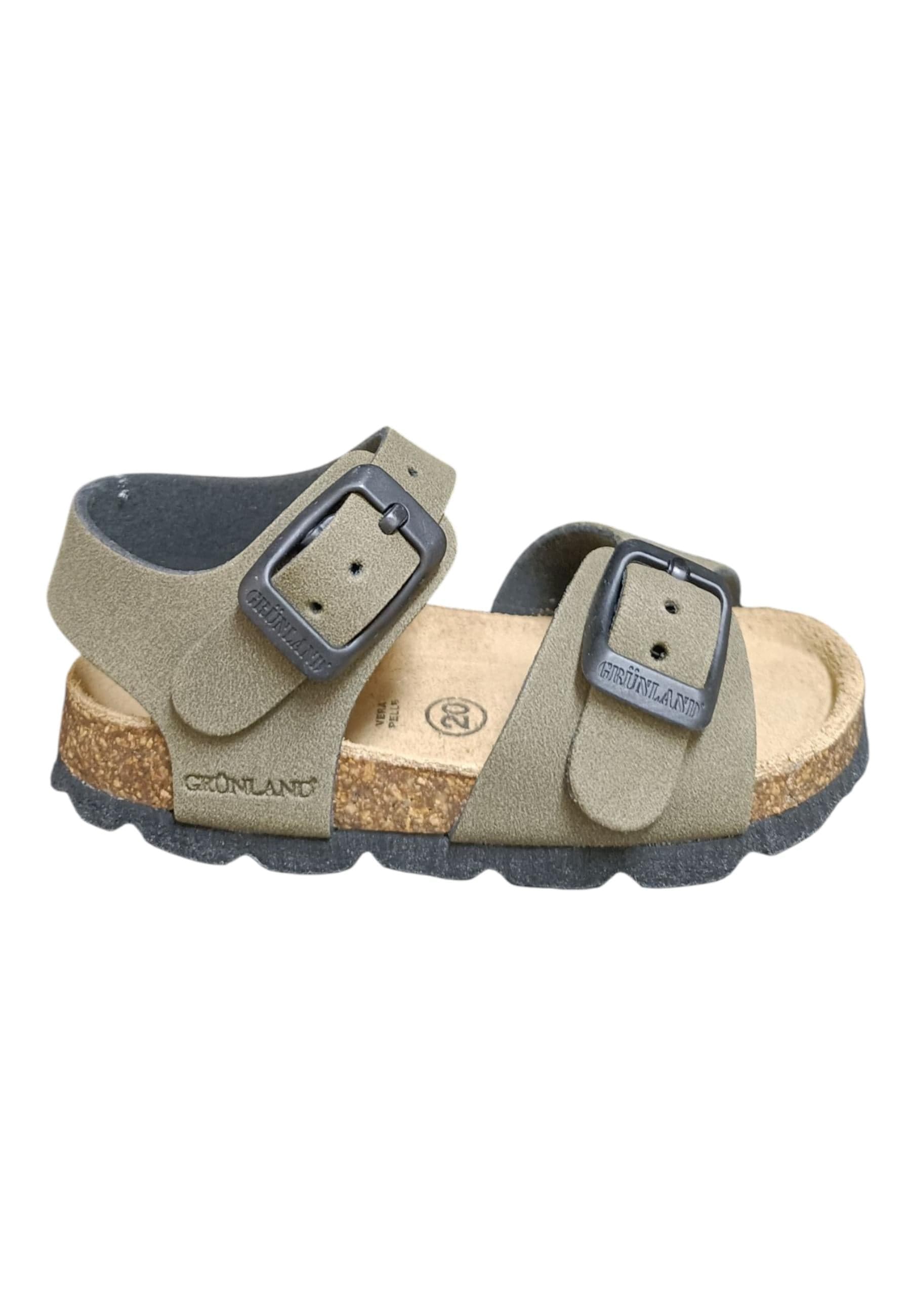 Sandalo bio bambino Grunland Junior 0634 oliva pelle sughero fibbia comfort - 6