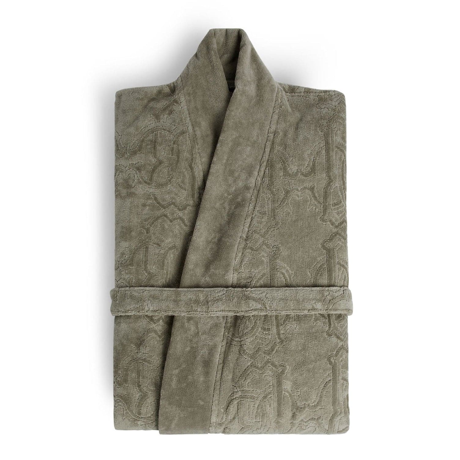 Accappatoio Roberto Cavalli Logo XXL grigio, in spugna di cotone, con cappuccio, tasche e cintura, minimal chic con logo tono su tono, Made in Italy.