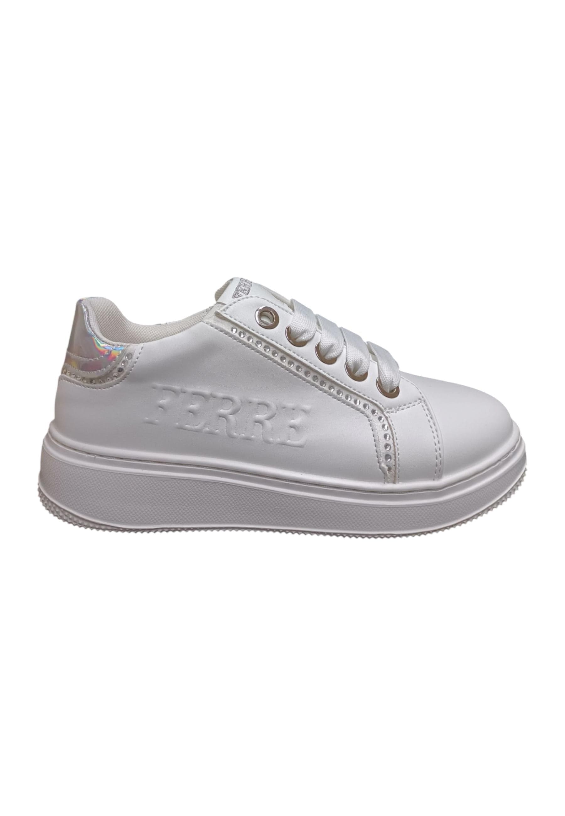 Scarpe sneakers Bambine e ragazze ferrè william  bianco laccio e zip laterale - 6