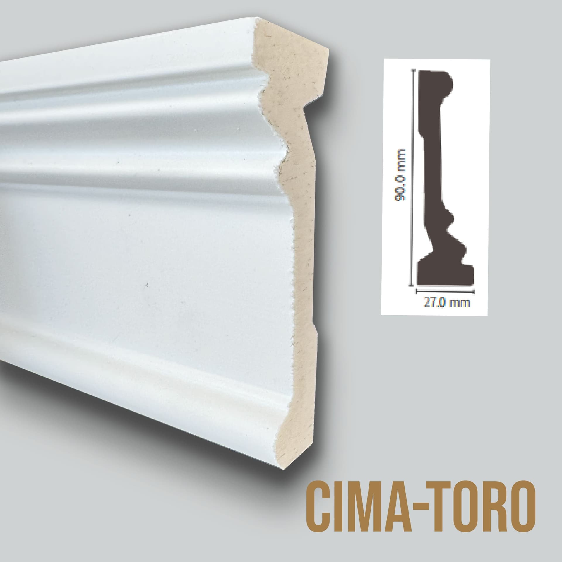Profilo TORO - CIMA per boiserie in Polimeri Bianco RAL 9016 verniciabile 90X27mm (Prezzo al metro) in Battiscopa Eternal Parquet - Ariano Irpino, commercioVirtuoso.it