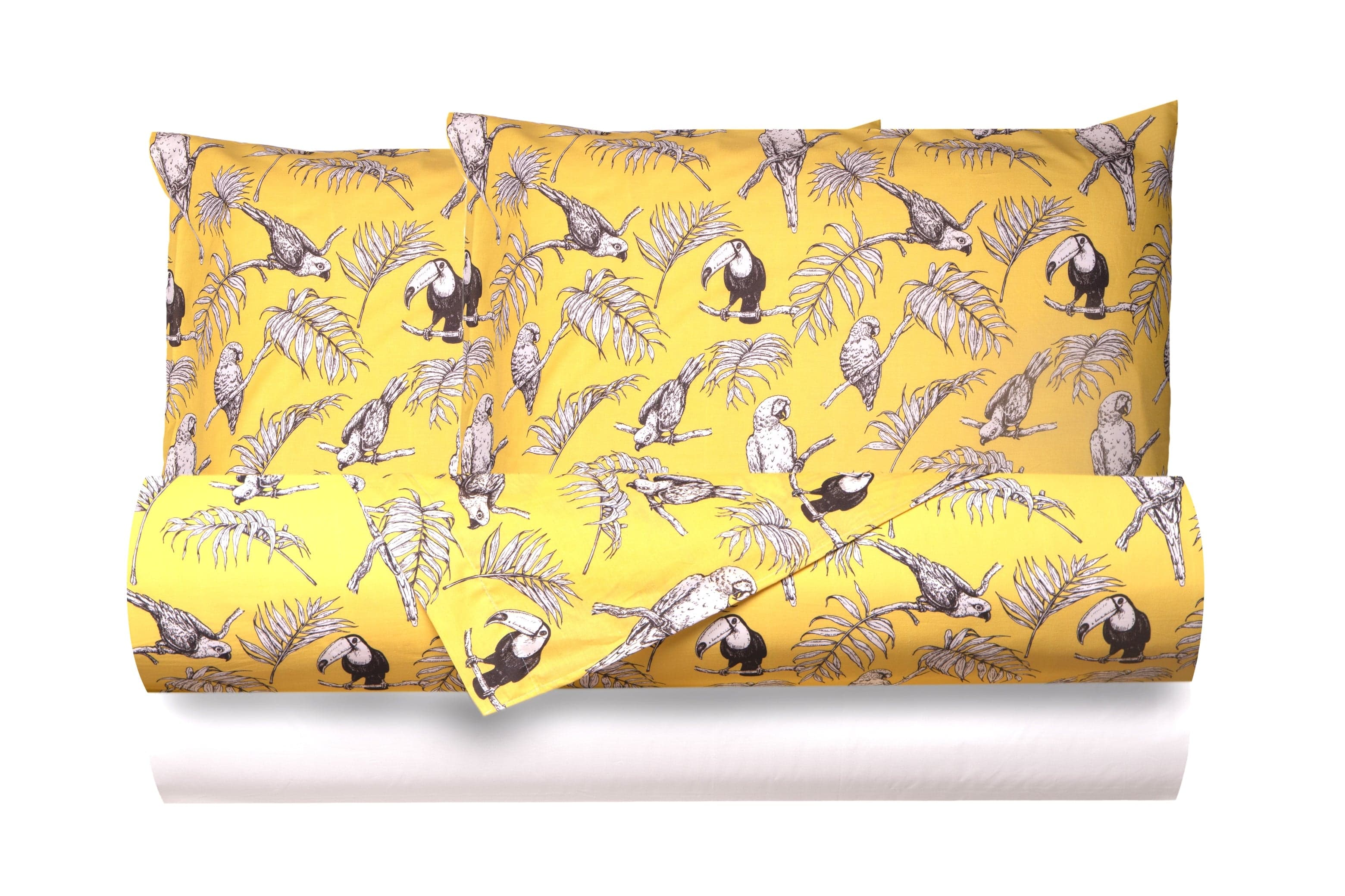 Completo letto lenzuola federe bifaccia double face stampa digitale in cotone made in italy  CUBA GIALLO/BIANCO