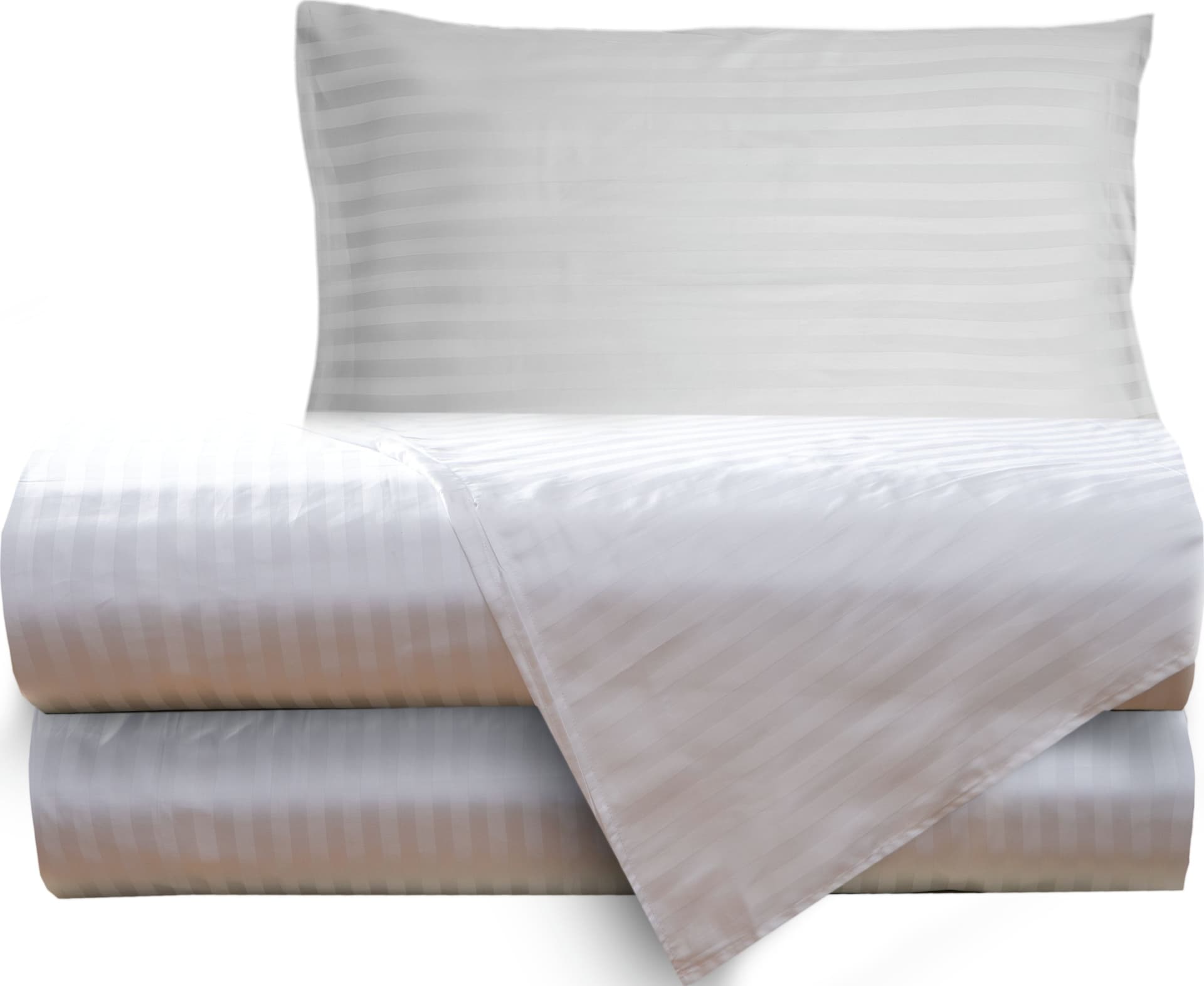 Completo letto lenzuola raso spigato rigato BIANCO - Vanita di raso