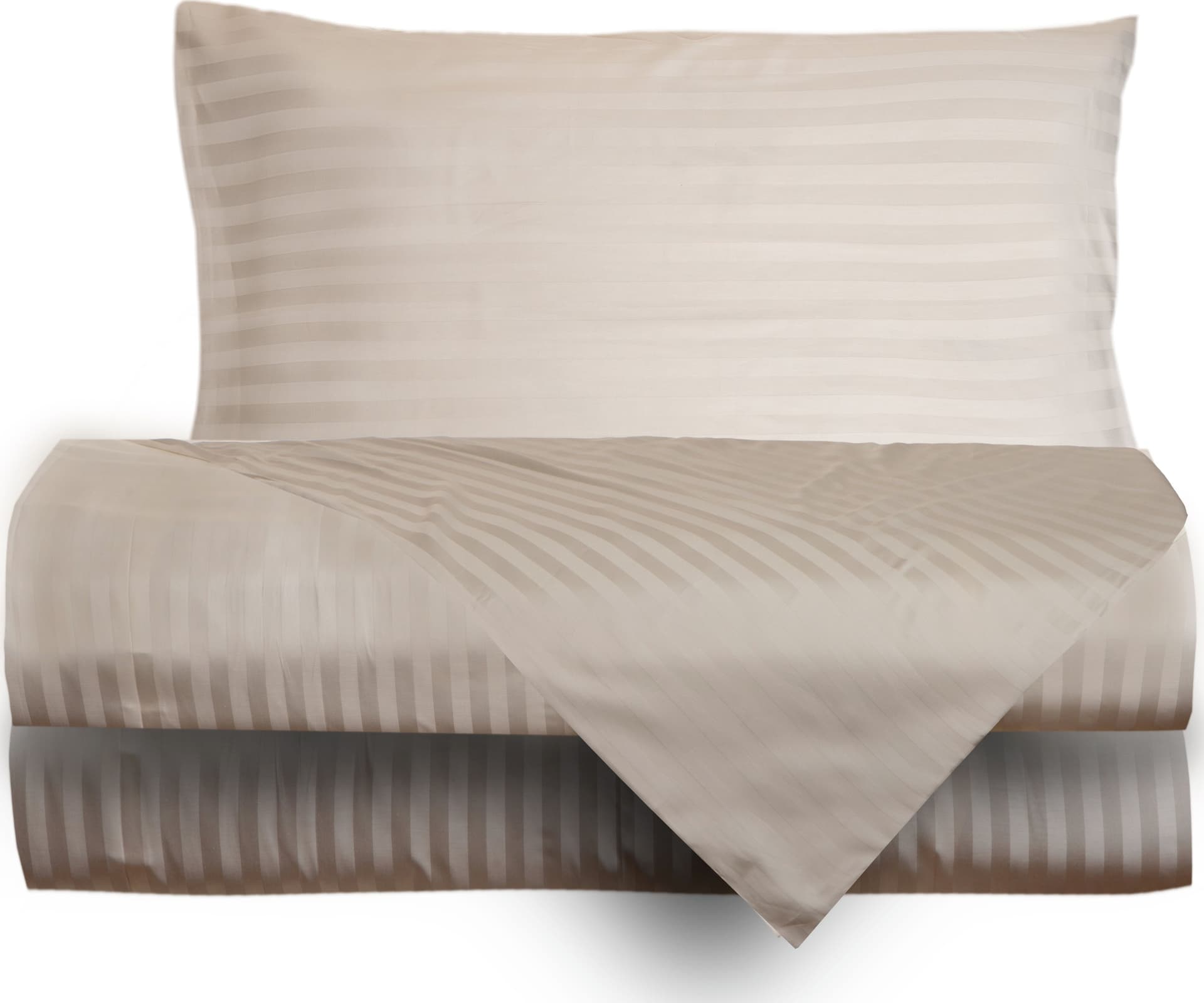 Completo letto lenzuola raso spigato rigato CREMA - Vanita di raso
