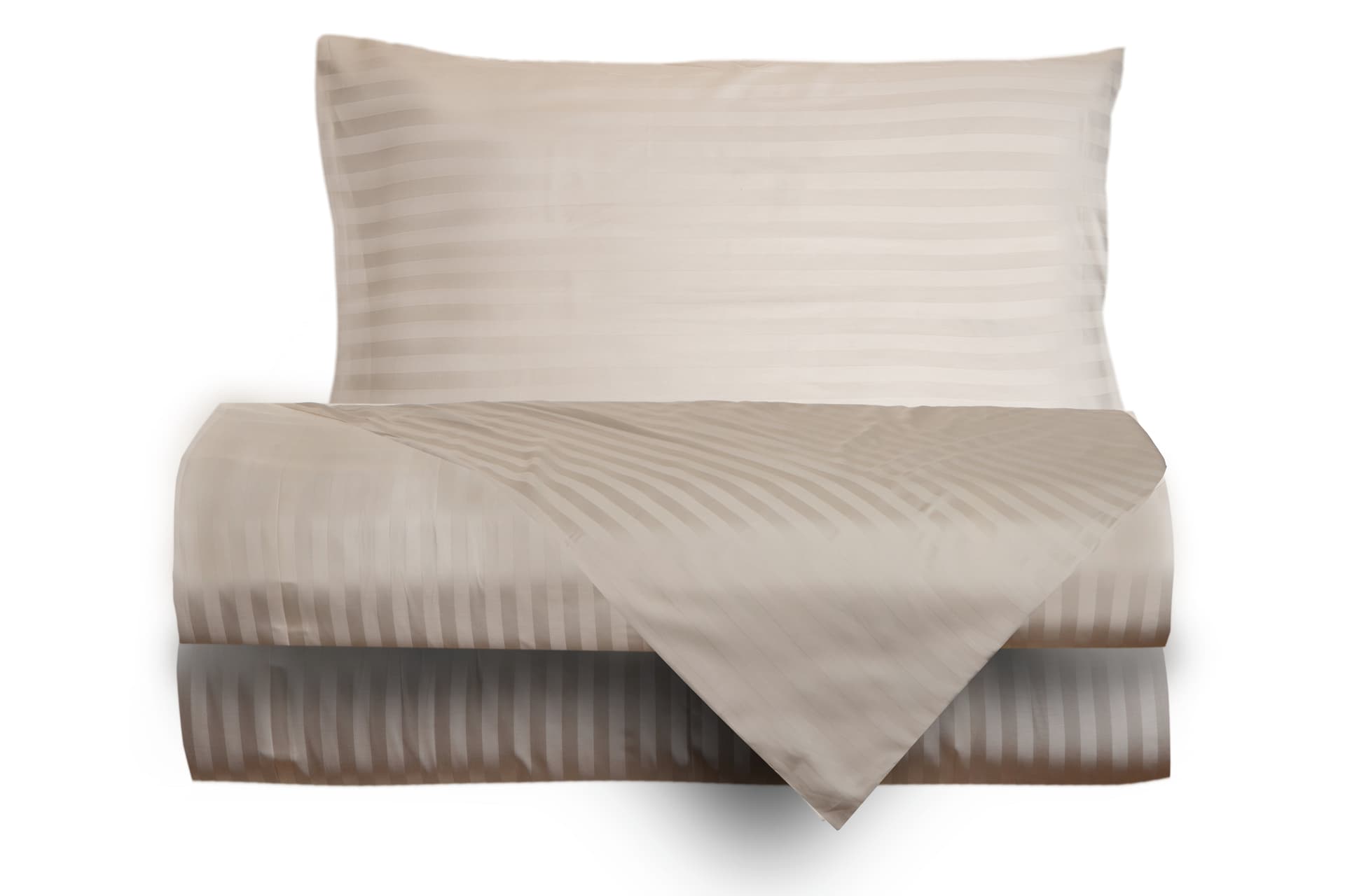 Completo letto lenzuola raso spigato rigato CREMA - Vanita di raso