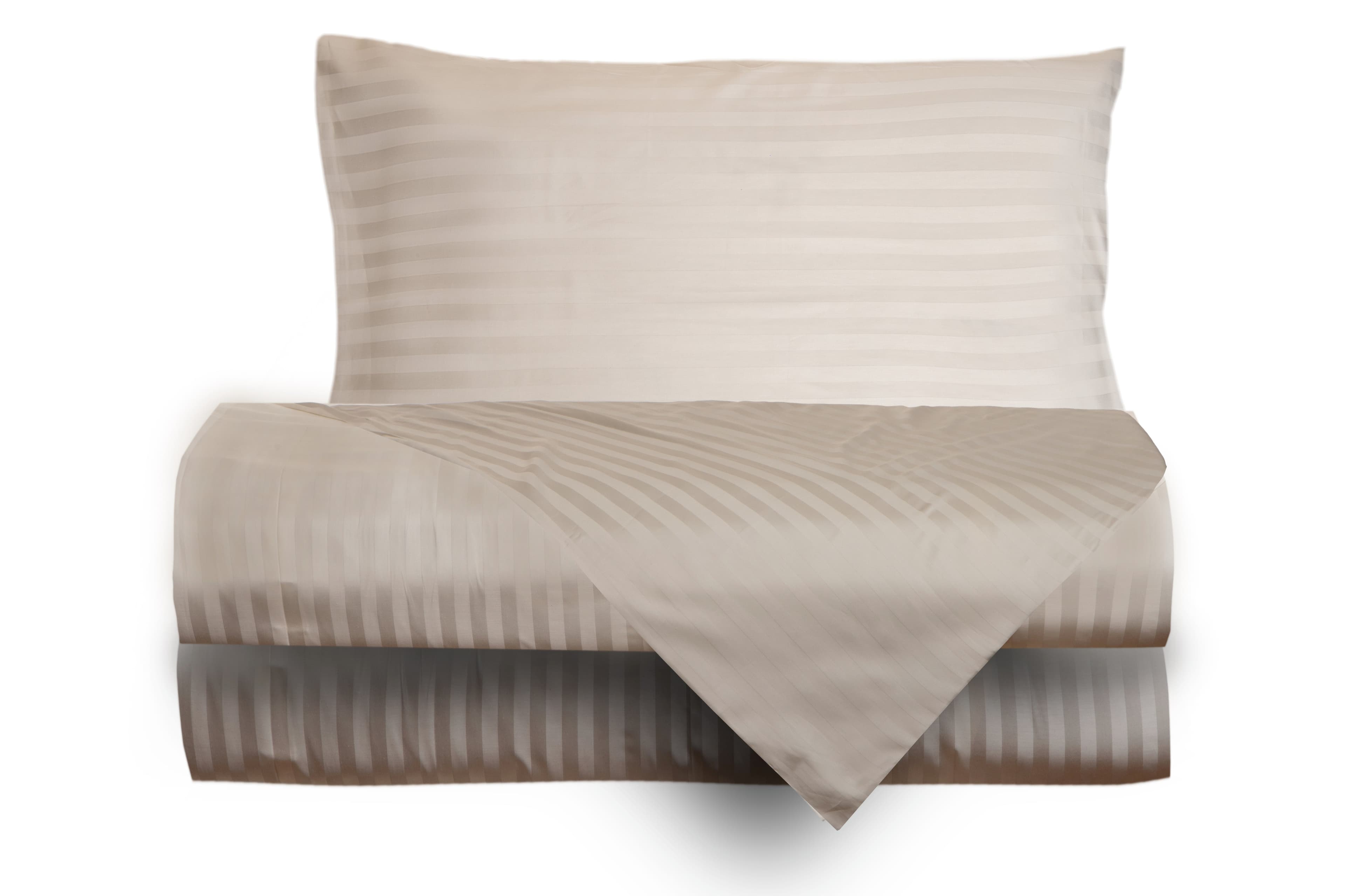 Completo letto lenzuola raso spigato rigato CREMA - Vanita di raso