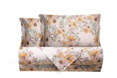 Completo letto lenzuola stampato stampa fantasia in raso di puro di cotone made in Italy MATRIMONIALE MAGNOLIE GIALLE