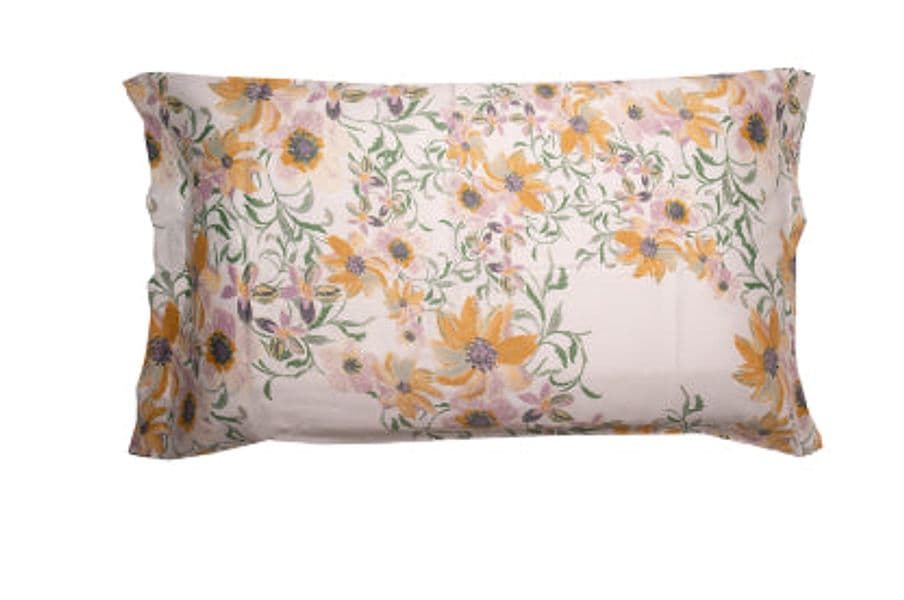 Completo letto lenzuola stampato stampa fantasia in raso di puro di cotone made in Italy MATRIMONIALE MAGNOLIE GIALLE - Vanita di raso