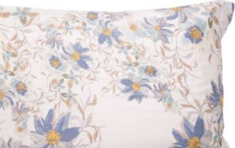 Completo letto lenzuola stampato stampa fantasia in raso di puro di cotone made in Italy MATRIMONIALE MAGNOLIE AZZURRO - Vanita di raso