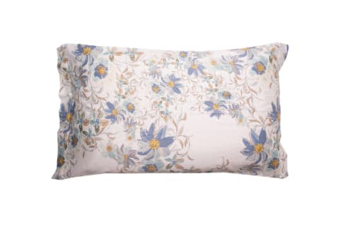 Completo letto lenzuola stampato stampa fantasia in raso di puro di cotone made in Italy MATRIMONIALE MAGNOLIE AZZURRO - Vanita di raso