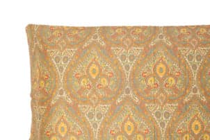 Completo letto lenzuola stampato stampa fantasia in raso di puro di cotone made in Italy MATRIMONIALE CACHEMIRE DORATO - Vanita di raso