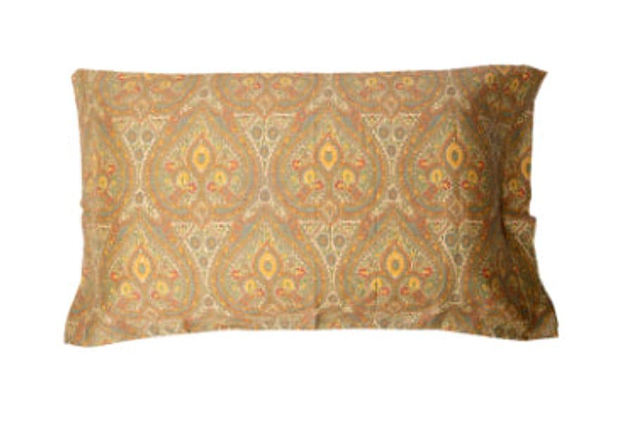 Completo letto lenzuola stampato stampa fantasia in raso di puro di cotone made in Italy MATRIMONIALE CACHEMIRE DORATO - Vanita di raso