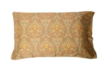 Completo letto lenzuola stampato stampa fantasia in raso di puro di cotone made in Italy MATRIMONIALE CACHEMIRE DORATO - Vanita di raso