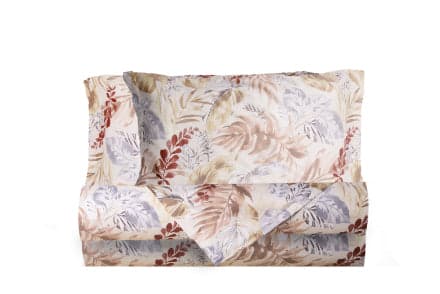 Completo letto lenzuola stampato stampa fantasia in raso di puro di cotone made in Italy MATRIMONIALE FOGLIE DIPINTE