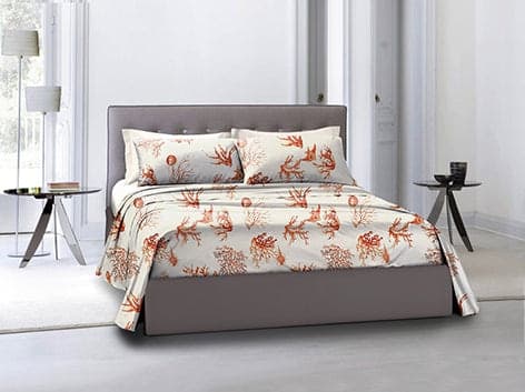 Completo letto lenzuola federe bifaccia double face stampa digitale in cotone made in italy  CORALLI ROSSI / NATURALE in Set di lenzuola e federe Vanita di raso - Sesto San Giovanni, commercioVirtuoso.it
