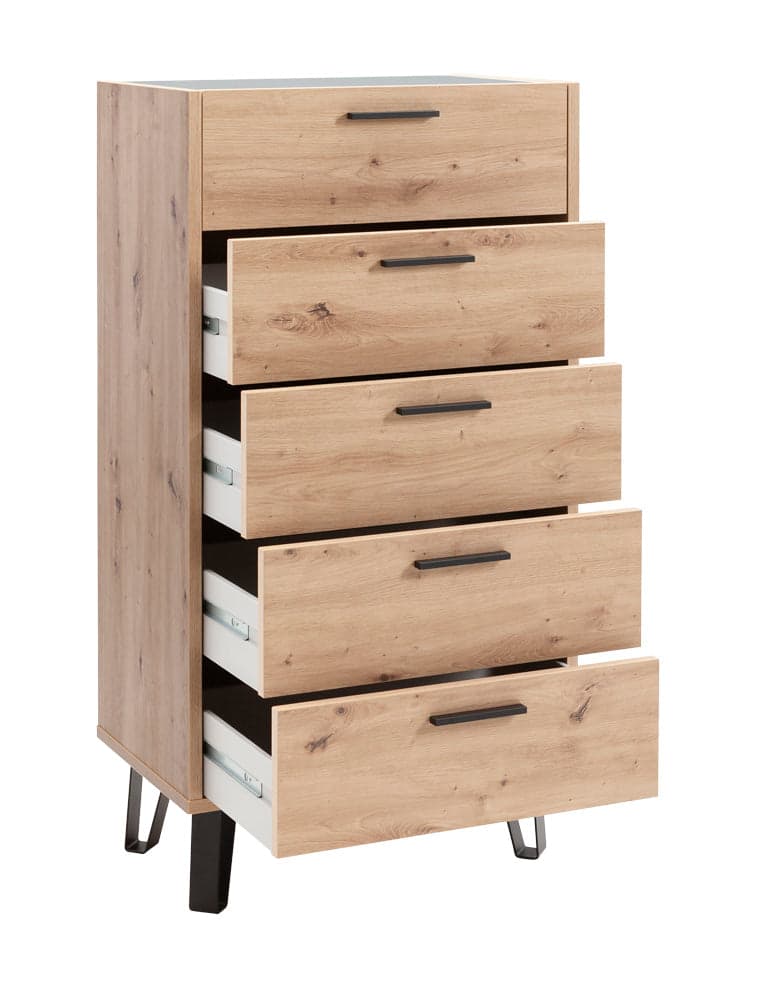Cassettiera multiuso "Vitruvia" con 5 cassetti rovere e nero h 132 cm in Cassettiere Decor Space - Altamura, commercioVirtuoso.it