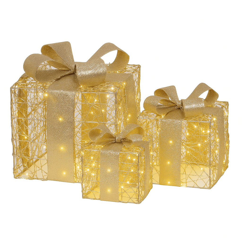 Regali natalizi in metallo con luci LED per decorazioni natalizie set da 3 pezzi - 7