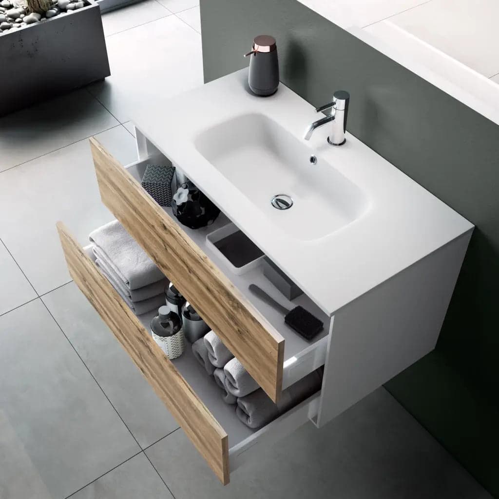Composizione Mobile Bagno 70cm Sospeso Due Cassetti e Specchio - Mobile Bagno TFT